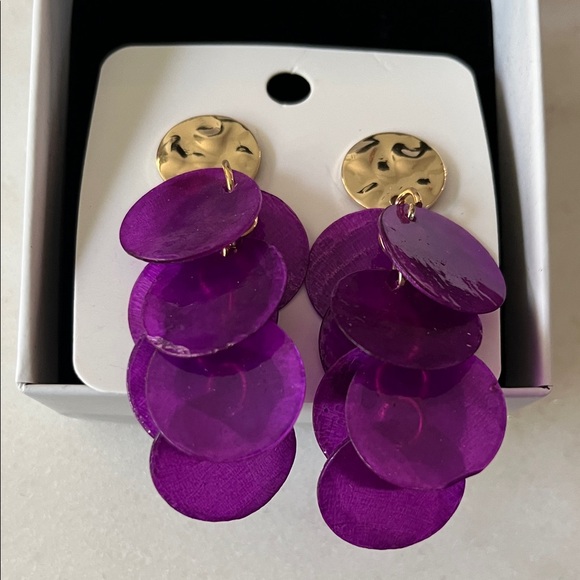 WINSSIGMA COLORFUL LIFE Elegant Purple and Gold Dangle Earrings BRAND NEW - Picture 1 of 4